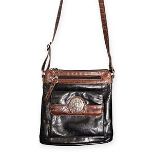 Giani Bernini Florentine Black Glazed Leather Expresso Crossbody Bag (RN 119036)